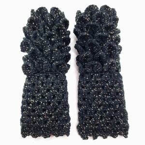 Dragon Scale Black Fingerless Gloves Handmade Texting Mermaid Crochet Crocodile